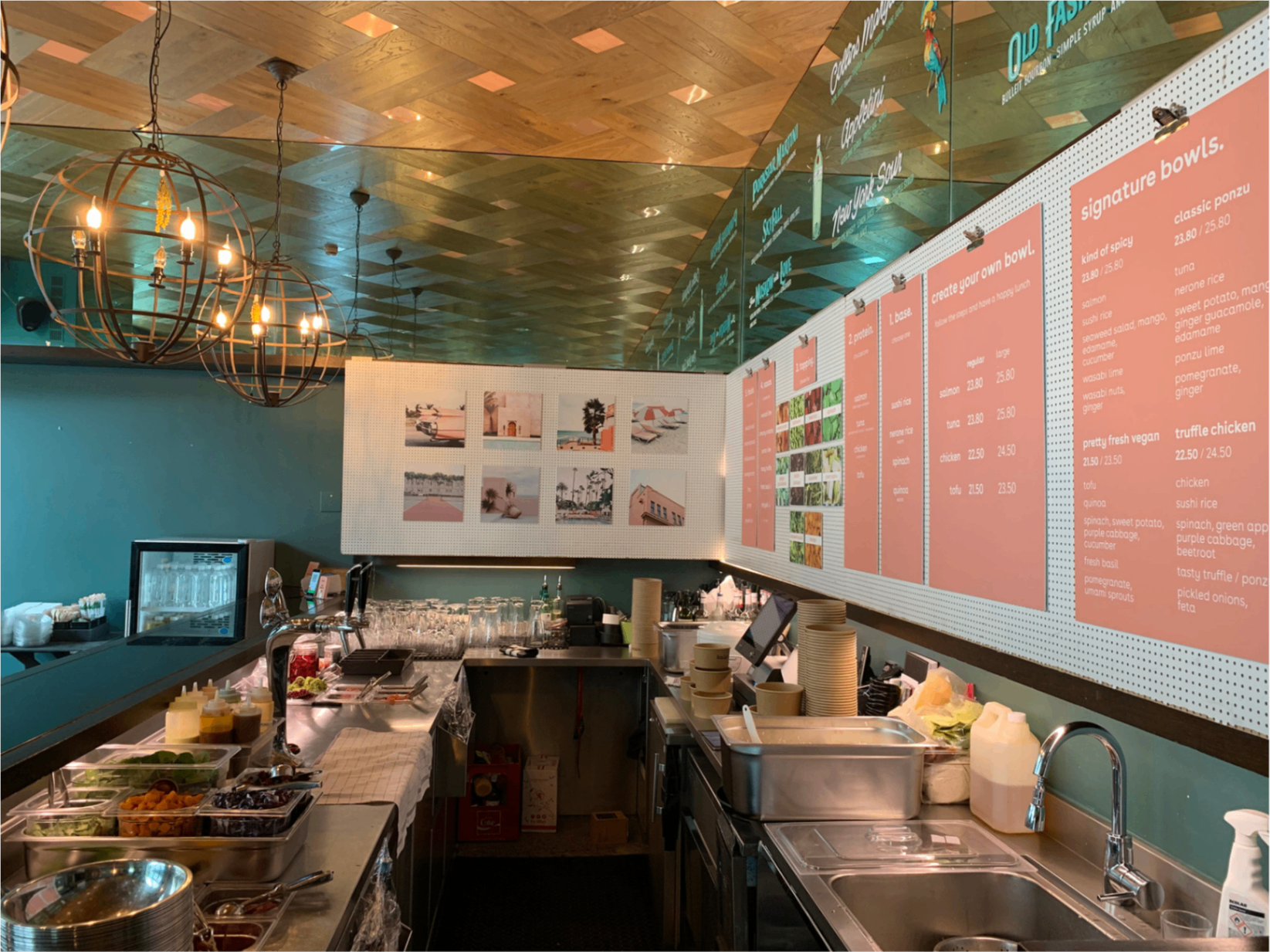 An early kaisin. menu wall and service counter